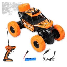 NIYAMAT Remote Control Car for Kids with Mist Smoke Spray Function 2 WD Monster Truck Rock Crawler Climbing RC Toy Vehicle Car for Boys and Girls (Orange)-picture-38