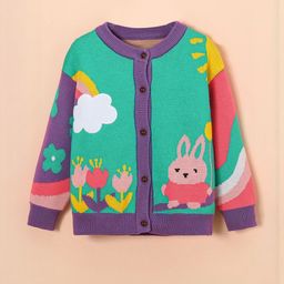 Hopscotch Girls Multi Spring Story Round Neck Cotton Front-Open Sweaters-picture-39