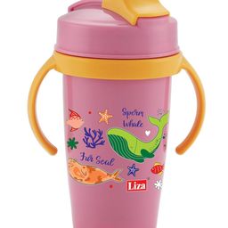 Adore Snoozy Stainless Steel Straw Sipper with Retractable Head and Twin Handle- 360ml Pink image 2