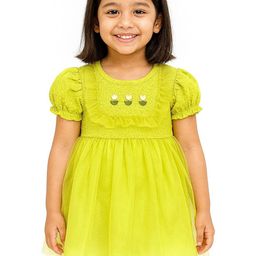 POP STREET KIDS Girls Self Design Puff Sleeve Embroidered Cotton Fit & Flare Dress-image-96
