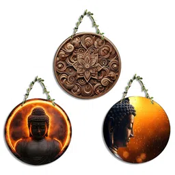 SEHAZ ARTWORKS New circle Brown & Orange 3 Pieces Printed Wooden Wall Hanging Decor-image-71
