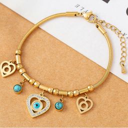 DressBerry Stainless Steel Gold-Plated Stones Studded Anti Tarnish Charm Bracelet-4