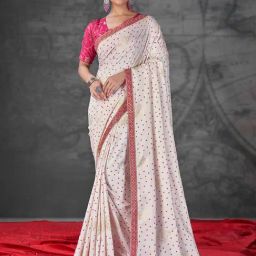 Saree Mall White Embellished Sarees With Unstitched Blouse-image-84