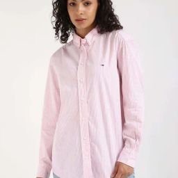 Tommy Hilfiger Ballet Pink Cotton Relaxed Fit Striped Shirt-image-51