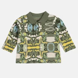 MINIKLUB Boys Olive Printed Full Sleeves Polo T-Shirt-image-82