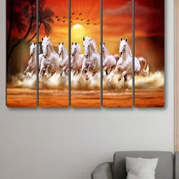 Aura White & Yellow 5 Piece Synthetic Wood Birds and Animals Wall Paintings-image-37