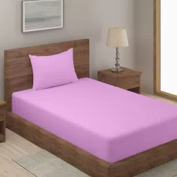 Hosta Homes Stripes Pink 280 TC Poly Satin Fitted Single Bed Sheet with 1 Pillow Cover-image-81
