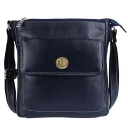 HiLEDER Blue Textured Medium Leather 8 inch Cross Body Bag-image-12