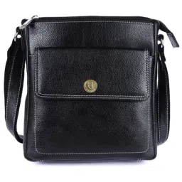 HiLEDER Black Textured Medium Leather 9 inch Cross Body Bag-image-93
