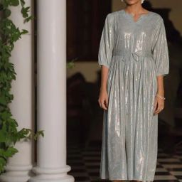 W Blue Printed A-Line Dress-image-19