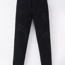 Ed-a-Mamma Kids Black Cotton Distressed Jogger-image-92