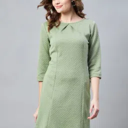 StyleStone Olive Jacquard Self Design A Line Dress-image-3