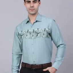 Jainish Dusty Blue Regular Fit Printed Shirt-image-52