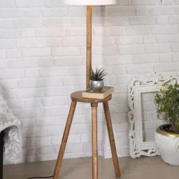 Homesake 'Tripod' White & Brown Wood Tall Floor Lamp With Shade & Bulb - Set of 1-77