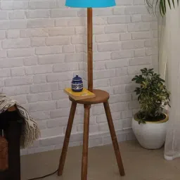 Homesake 'Tripod' Turquoise & Brown Wood Tall Floor Lamp With Shade & Bulb - Set of 1-70