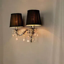 FOS LIGHTING Black & Silver Brass Double Light Wall Lamp With Fabric Shade-image-36