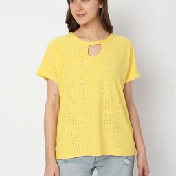 Vero Moda Yellow Self Design Top-image-35