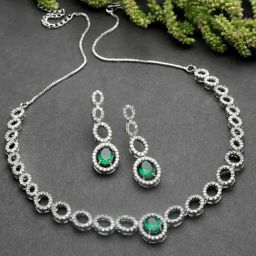 Zeneme Rhodium Plated AD Studded Jewellery Set-image-16