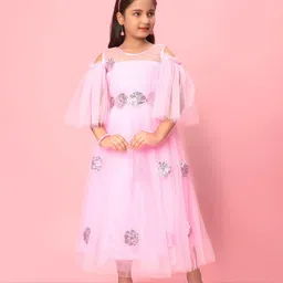 BAESD Embellished Flared Sleeve Net Fit & Flare Maxi Dress-22