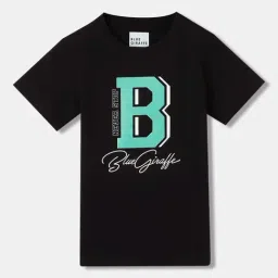 Blue Giraffe Kids Black Cotton T-shirt-image-57