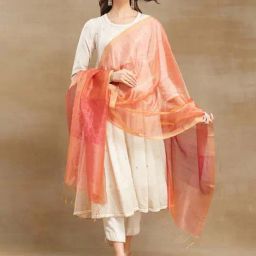 Fabindia Peach Woven Pattern Dupatta-image-3