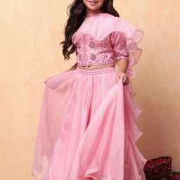 Biba Girls Pink Embellished Lehengas & Skirt Sets-image-24