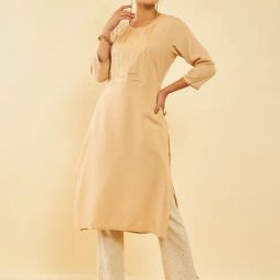 Soch Beige Rayon Yoke Design Straight Kurta With Sequins-image-13