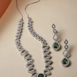 Zeneme Rhodium Plated AD Necklace and Earrings Set-image-43