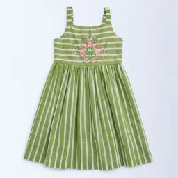 Utsa Kids by Westside Green Stripe Printed Cotton A-Line Dress-picture-27