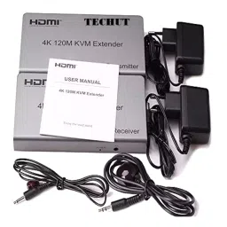 Techut 120m 4K HDMI KVM Extender Over Cat 6/7 LAN Cable Media Streaming Device (1 Pair, Silver) image 2