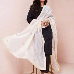 Fabindia White Embroidered Dupatta-14