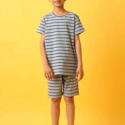 Anthrilo Kids blue Cotton Striped T-Shirt & Short-image-39