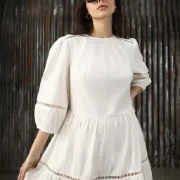High Star White Cotton Relaxed Fit Midi Dress-image-74