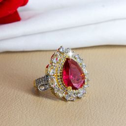 PRIVIU Gold Plated American Diamond Stone Studded Finger Ring-image-38