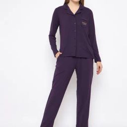 Madame M Secret Deep Purple Polyester Solid Night Suit-picture-37