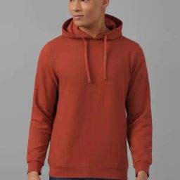 Allen Solly Rust Cotton Regular Fit Texture Hooded Sweatshirt-picture-32