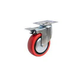 Muvall Castor Wheel Red Polyuretahane (PU) With Pressed Mild Steel I-Let Type Castor Brake 200 mm Dia. x 50 mm Width, PSTIL B 200 50 PUB-34