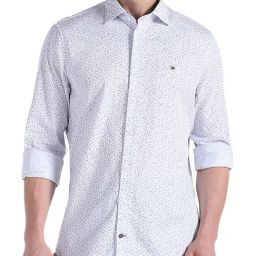 Tommy Hilfiger White & Light Blue Printed Smart Fit Shirt-image-83