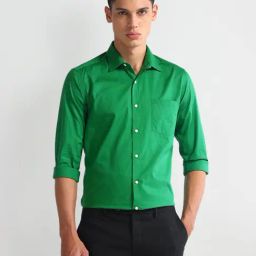 Arrow Green Cotton Slim Fit Self Pattern Shirt-picture-33