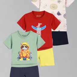 HELLCAT Boys Pack Of 3 Printed Round Neck T-Shirts With Shorts-image-97