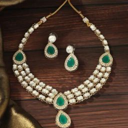 Zaveri Pearls Green Austrian Diamonds Artificial Stones Necklace & Earring Set for Women-image-0