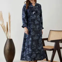 The Kaftan Company Navy Cotton Printed Maxi Dress-image-67
