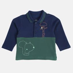 MINIKLUB Boys Blue & Green Color Block Full Sleeves Polo T-Shirt-picture-8