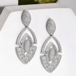 Voylla Silver Sparkling Elegance Glistening Glam American Diamond Drop Earrings-picture-39