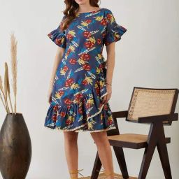 The Kaftan Company Navy Cotton Printed A-Line Dress-image-15