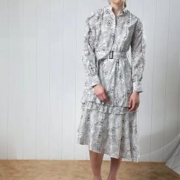 RAREISM White Cotton Printed Long Sleeves Dress-image-92