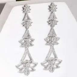 Voylla Silver Sparkling Elegance Glamorous Gleam American Diamond Drop Earrings-picture-7