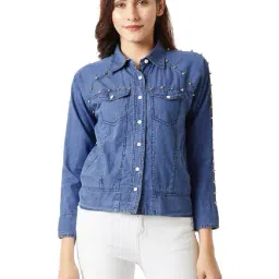 Miss Chase Blue Embellished Bomber Jacket-picture-43