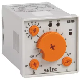 Selec Analog Timers 0.05 sec to 300 Hours 20-240 V AC / DC 2 X 1 C/O SPDT Panel Mount, 55MF-P11-37