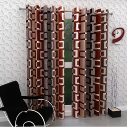 BELLA TRUE Brown & White 2 Pieces Geometric Door Curtains-image-94